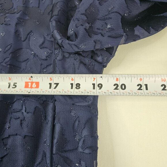 Alex Evenings Blouse Pants Set Women Dark Navy Tiered Hem Round Neck Floral - Picture 14 of 16